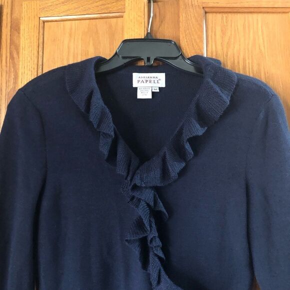 Adrianna Papell Ruffle Wool Blend Wrap Cardigan - M - Picture 2 of 9